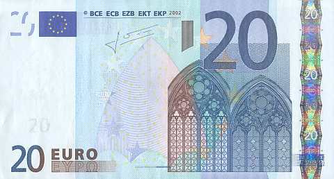 Banknot o nominale 20 euro.